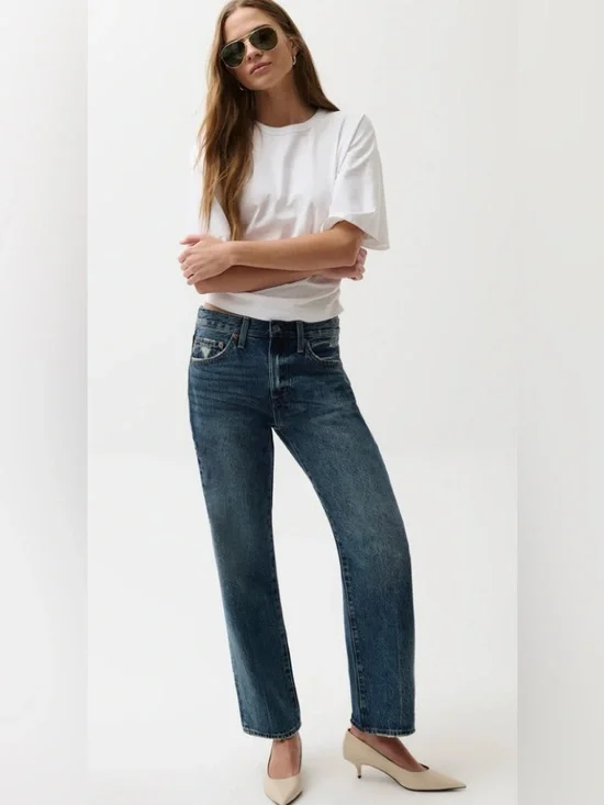 Pistola Lexi Mid Rise Bowed Straight Leg Jeans  Petite 27P - Picture 2 of 12